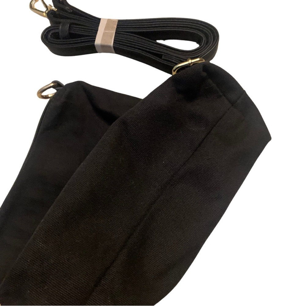 2/$30 NWOT Black Canvas Faux Leather Crossbody Handbag Square Capsule Minimalist - Picture 7 of 9